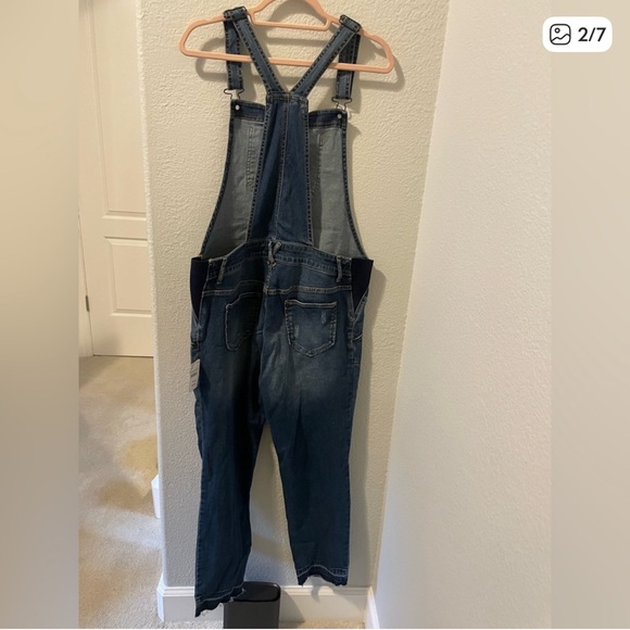 Indigo Blue Women's Distressed maternity Denim Overalls - Picture 6 of 8